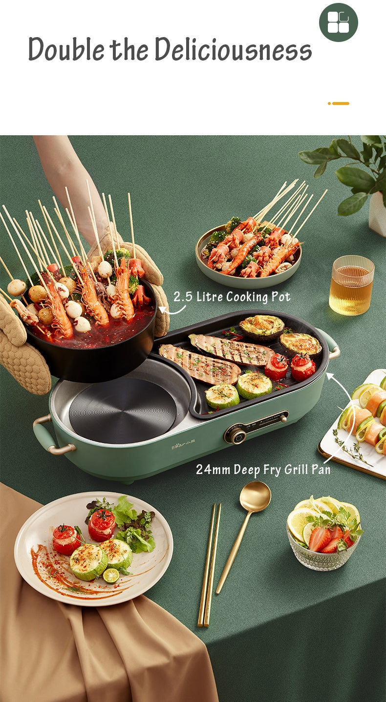 BEAR Multi-functional 2-in-1 Cooking Hot Pot And Griddle Barbecue Machine