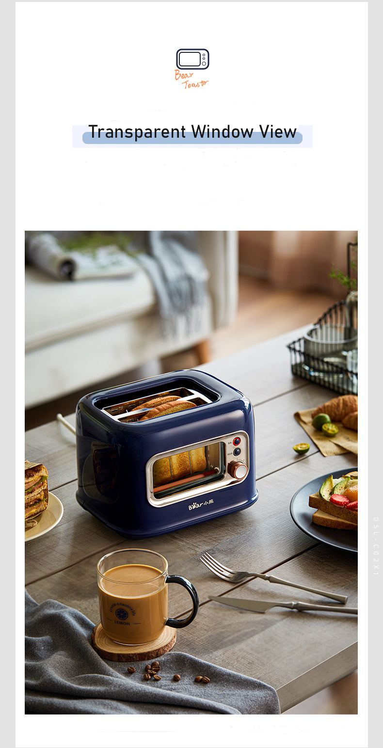 BEAR Double Slots Bread Toaster With Glass Window