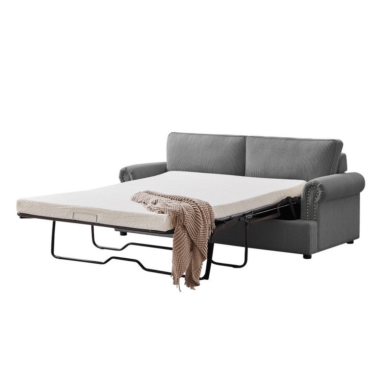PHEBE Corduroy Dark Grey 3 Seater Sofa Bed with Separate Foam Mattress