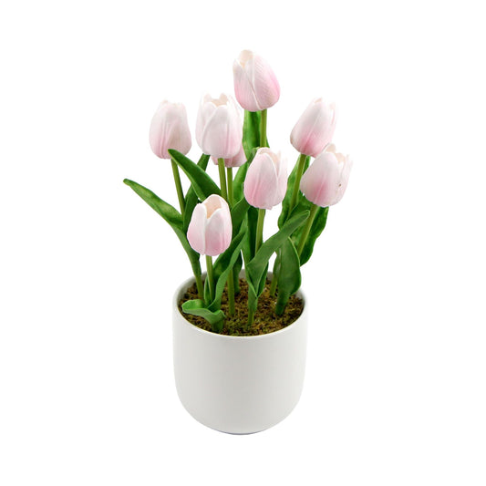 35cm Artificial Pink Tulips with Ceramic Bowl 35cm