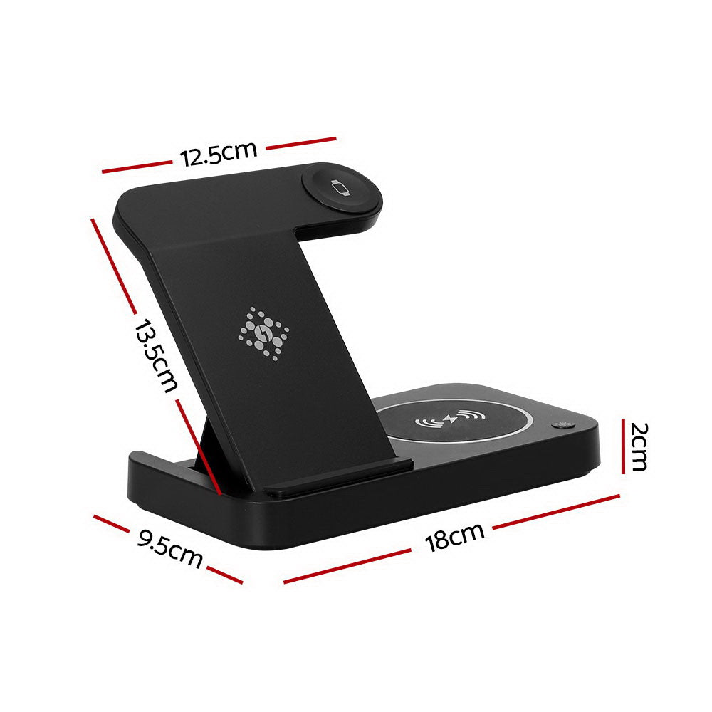 Devanti 4-in-1 Black Wireless Charger Station Fast Charging for Phone