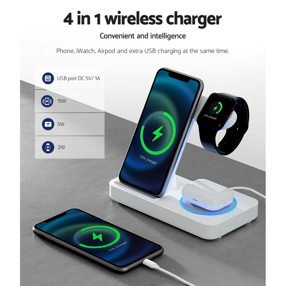 Devanti 4-in-1 Wireless Charger Dock Fast Charging for Phone