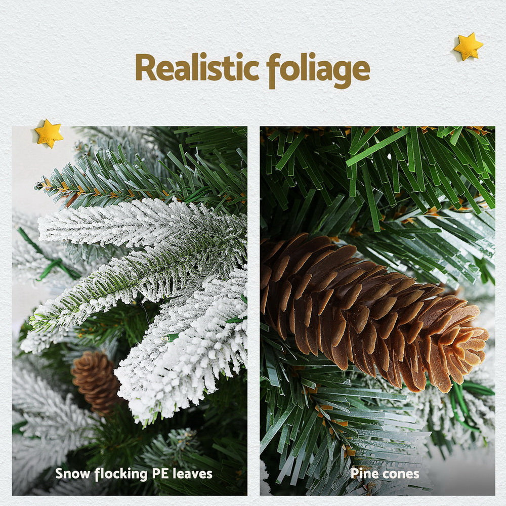 Jingle Jollys Christmas Tree 190cm Pine Cones LED Flocking Xmas Tree 680 Tips