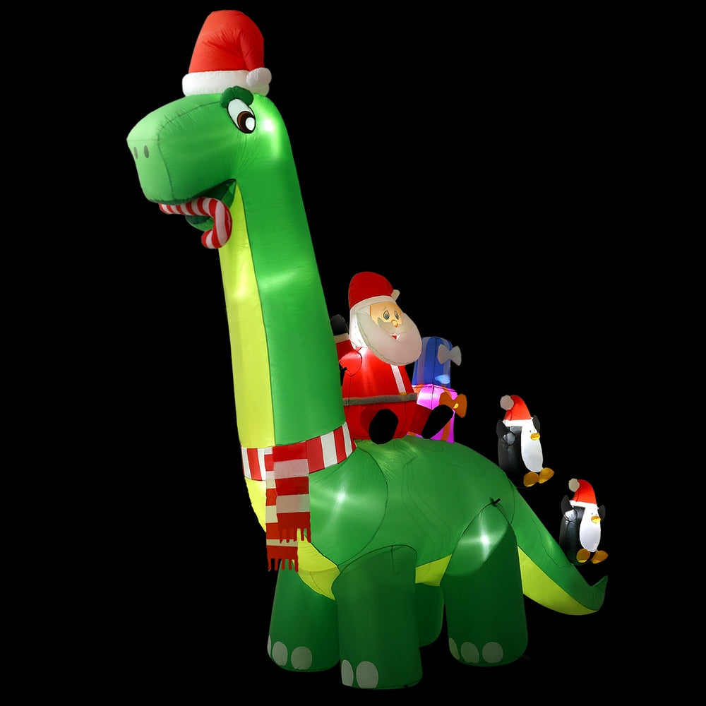 Jingle Jollys 3.8m Christmas Inflatable Santa on Dinosaur