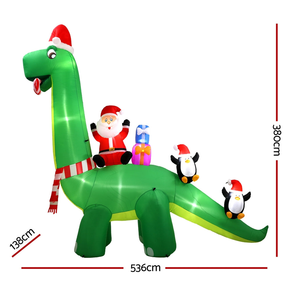 Jingle Jollys 3.8m Christmas Inflatable Santa on Dinosaur