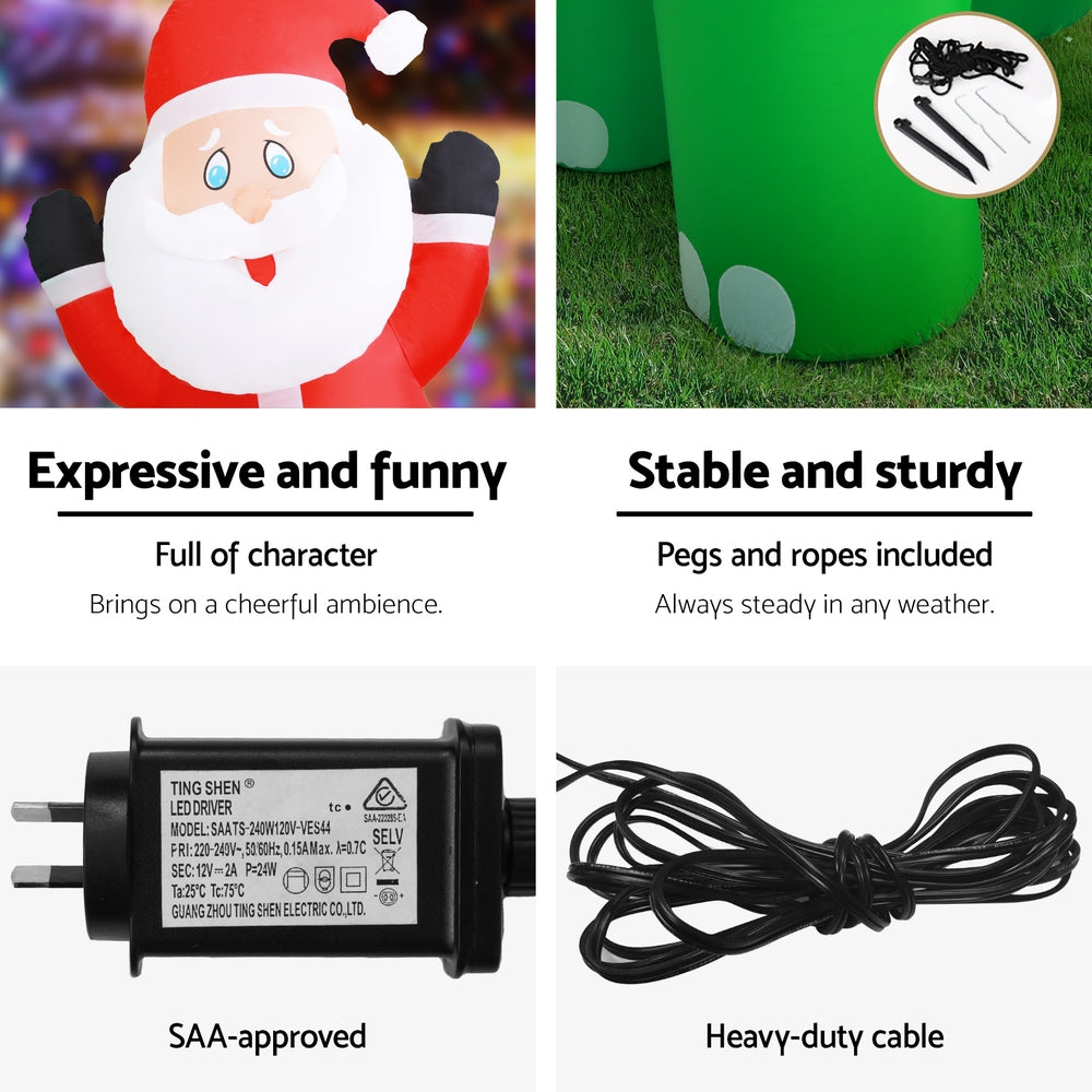 Jingle Jollys 3.8m Christmas Inflatable Santa on Dinosaur