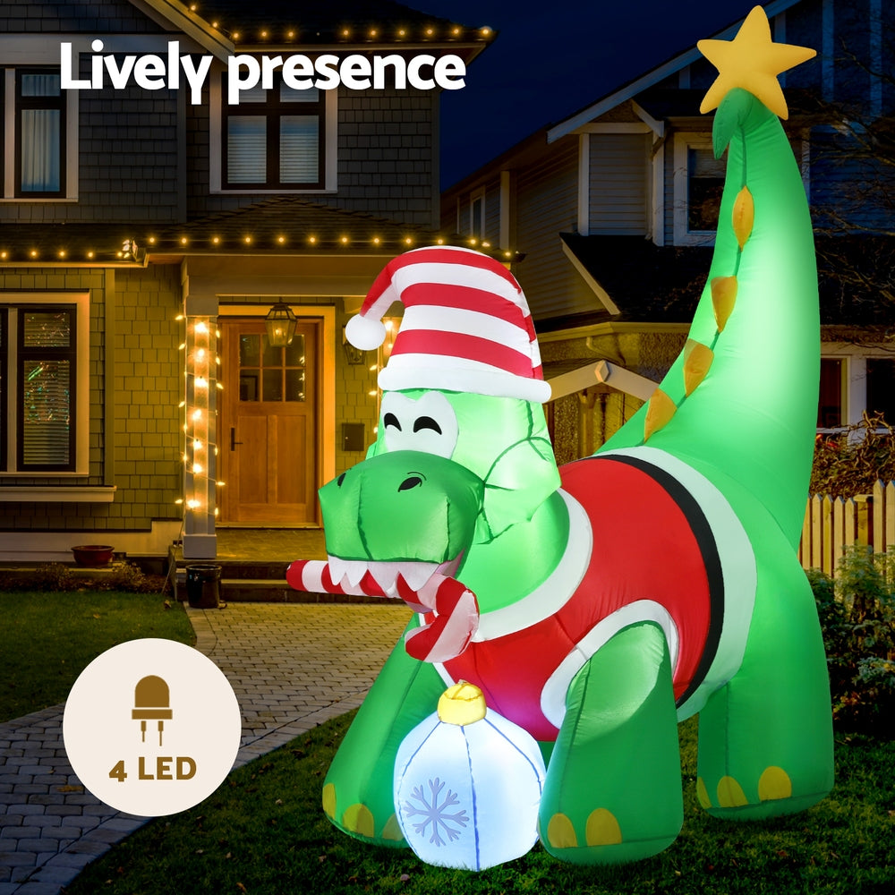 Jingle Jollys Christmas Inflatable Dinosaur 1.86M Height LED Decorations Illuminated