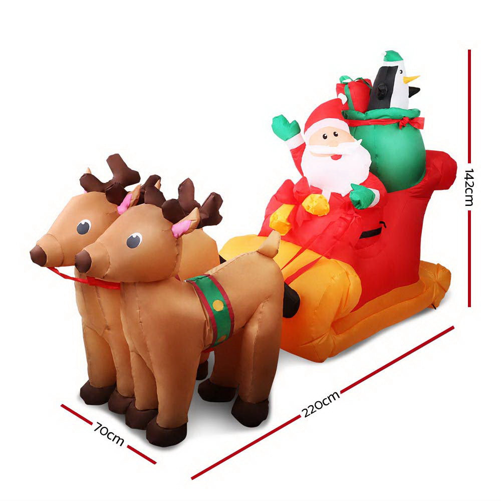 Jingle Jollys 2.2m Christmas Inflatable Santa Sleigh
