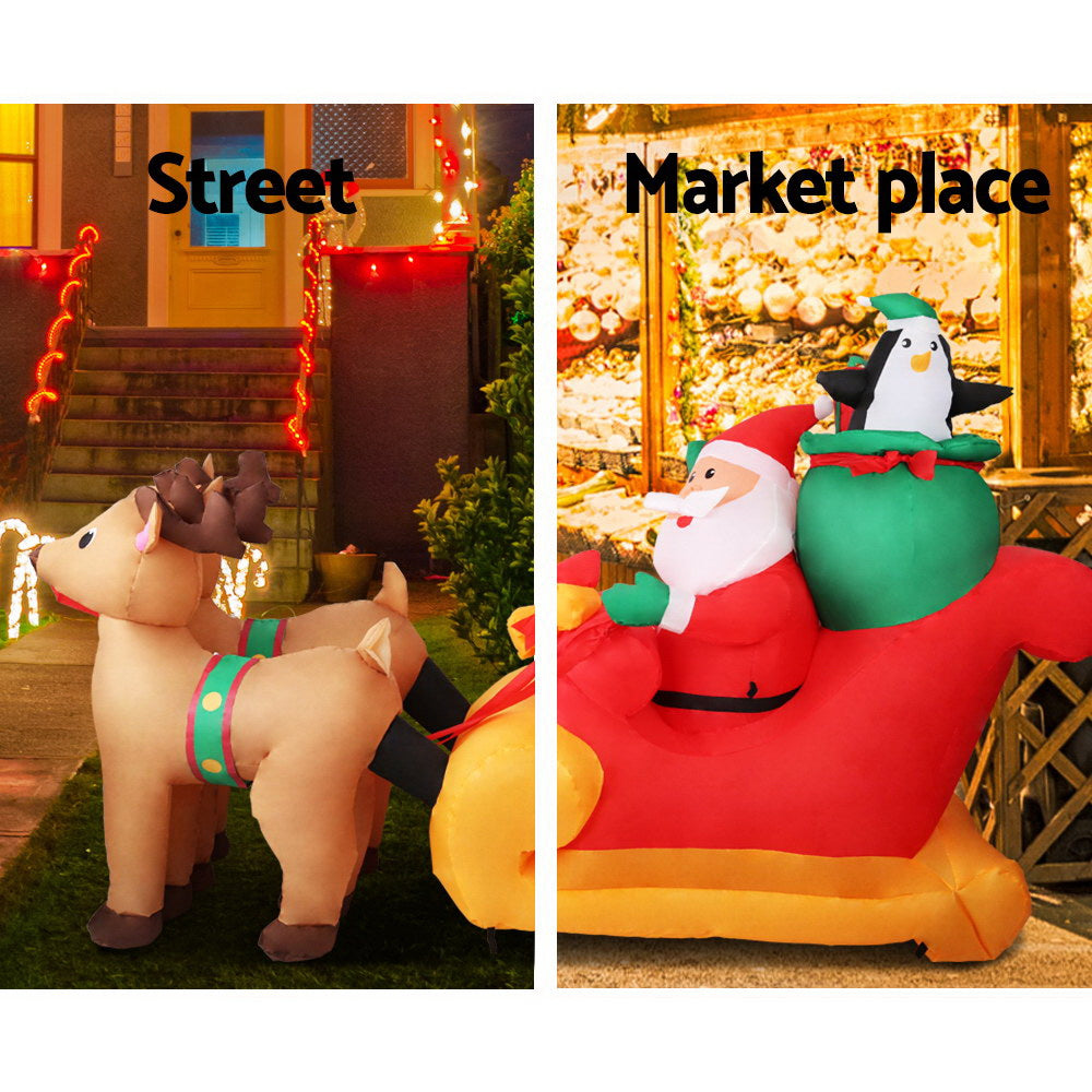 Jingle Jollys 2.2m Christmas Inflatable Santa Sleigh