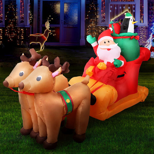 Jingle Jollys 2.2m Christmas Inflatable Santa Sleigh