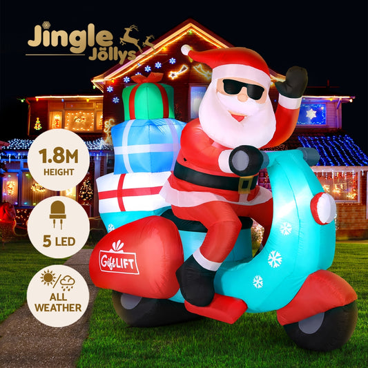 Jingle Jollys Christmas Inflatable LED Santa Motorbike