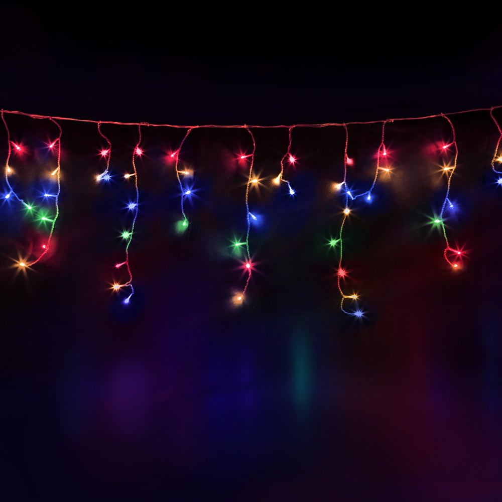 Jingle Jollys 12.5m Solar Mulit Colour Icicle Christmas Lights