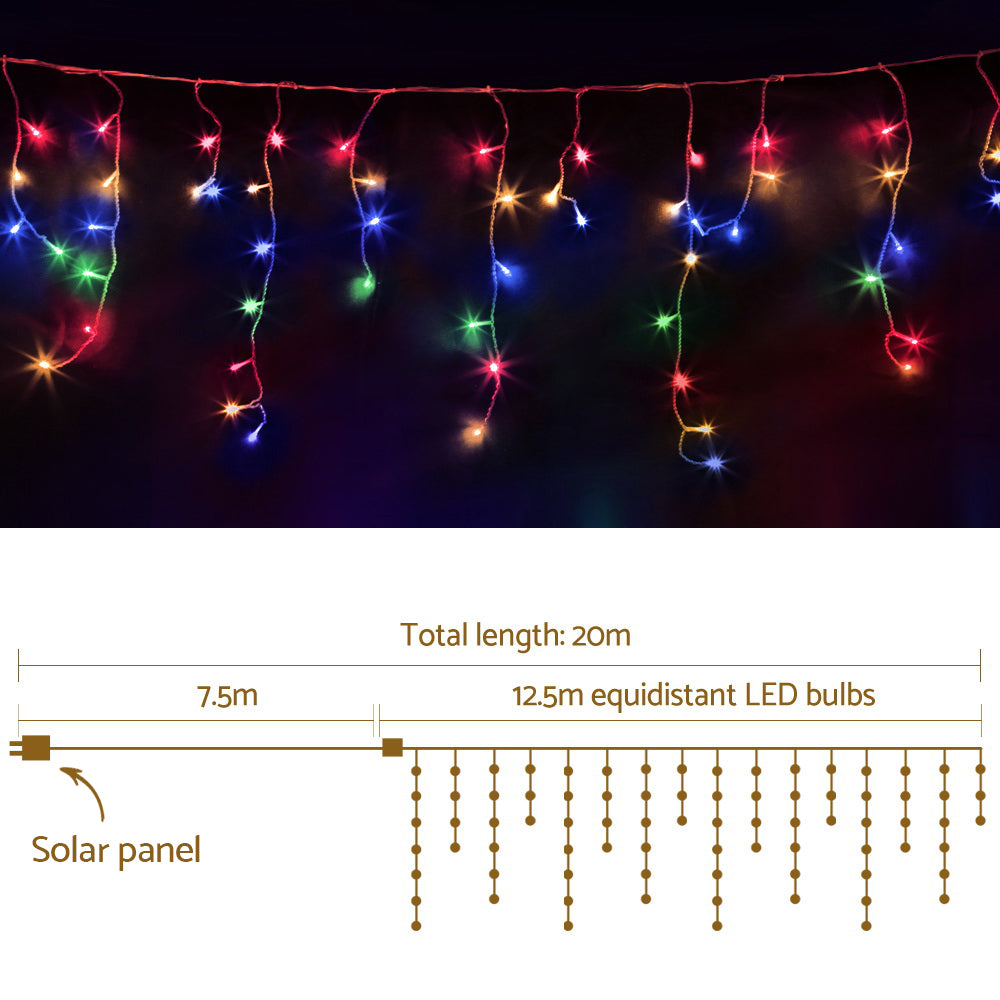 Jingle Jollys 12.5m Solar Mulit Colour Icicle Christmas Lights