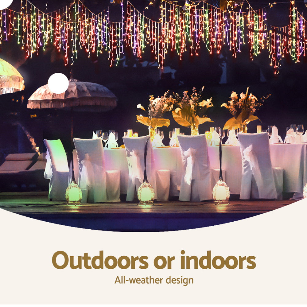 Jingle Jollys 12.5m Solar Mulit Colour Icicle Christmas Lights