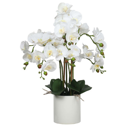 65cm Large Multi-Stem White Potted Faux Orchid
