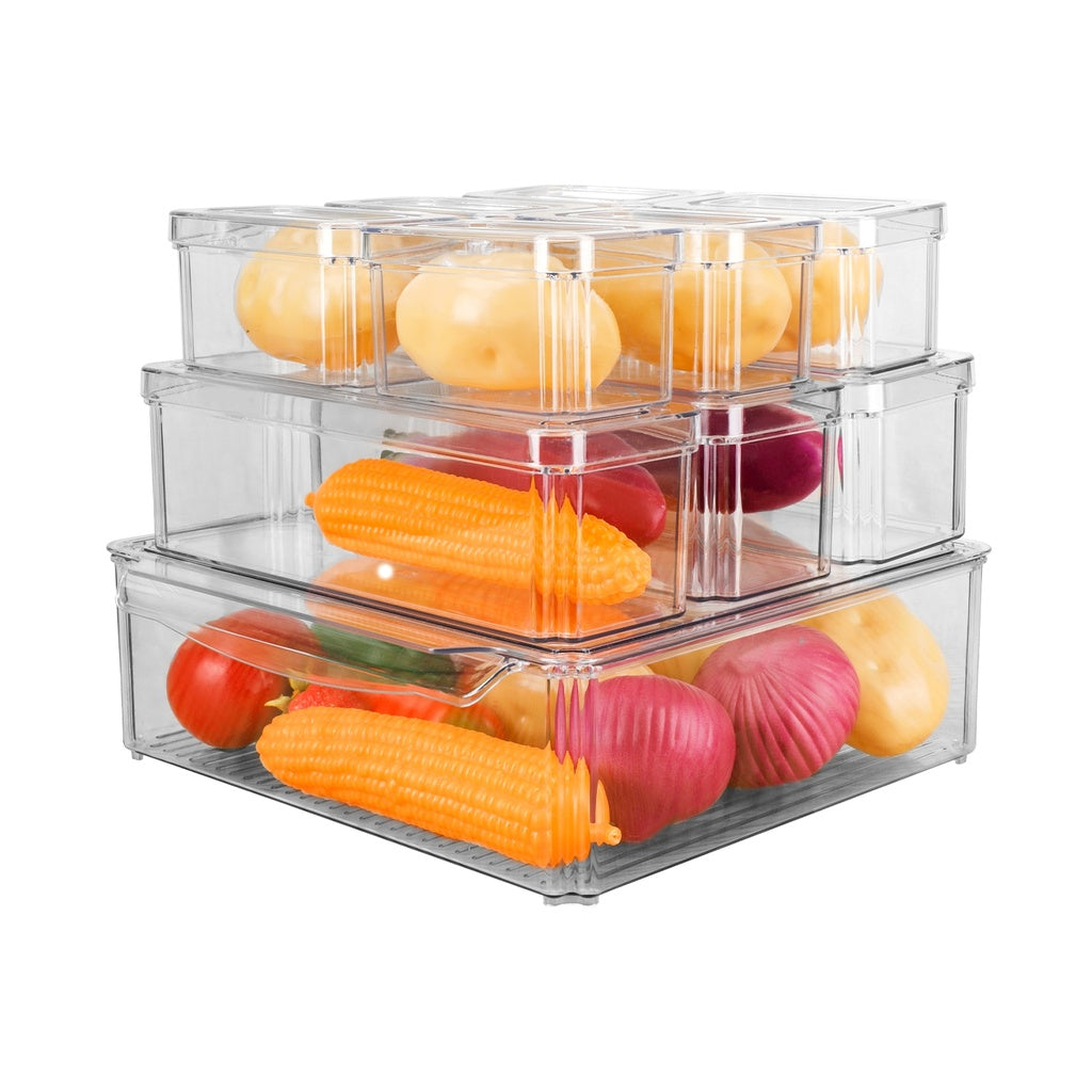 GOMINIMO 10 Pack Clear Stackable Fridge Organiser Bins with Lids