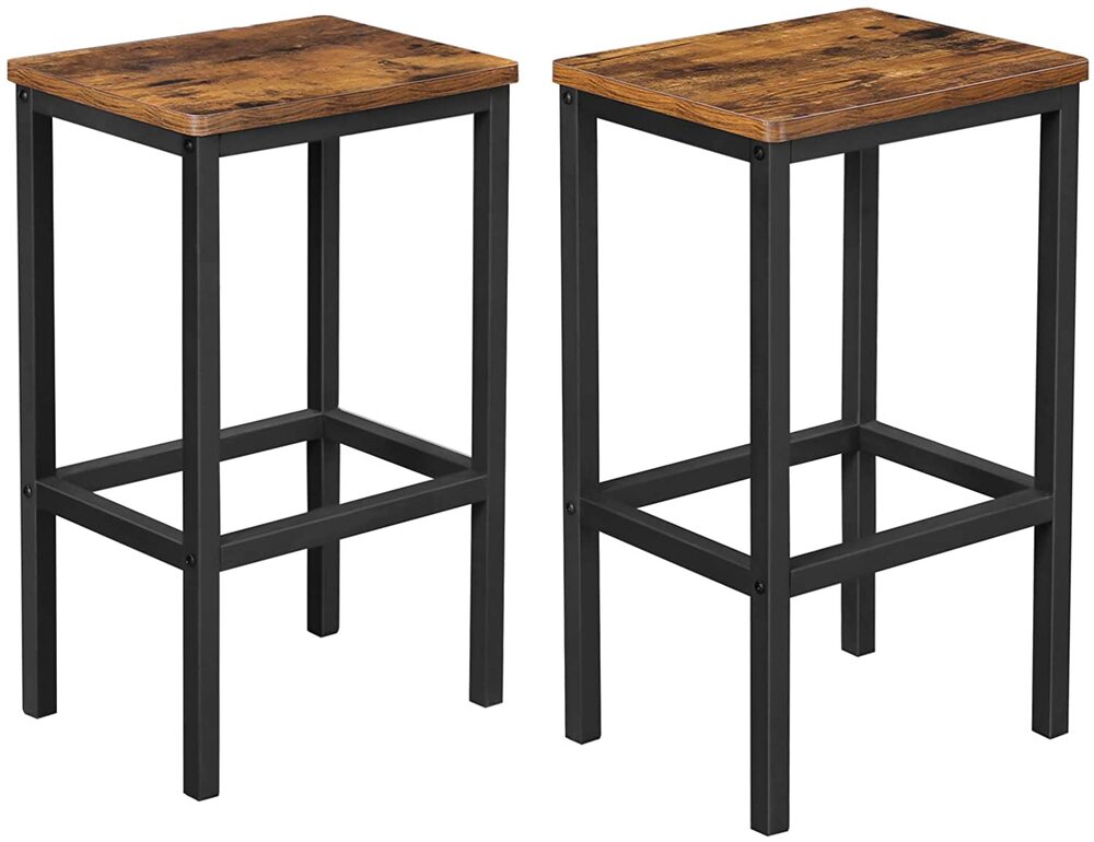 VASAGLE Set of 2 Industrial Bar Stools Rustic Brown