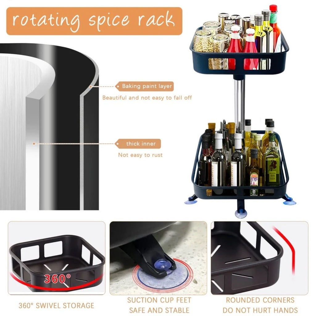 GOMINIMO Black 2 Tier Rotating Spice Rack Square Shape