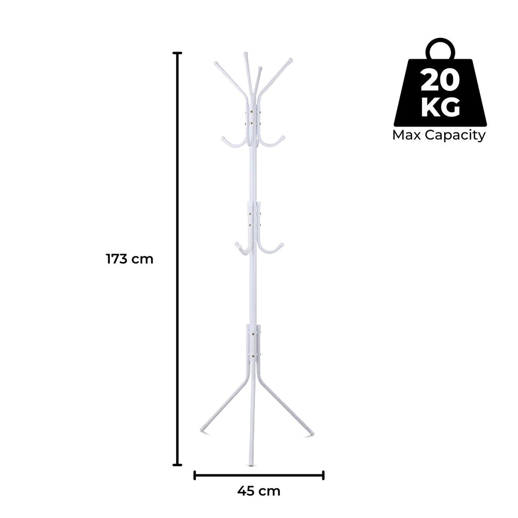 EKKIO White 12 Hook Metal Coat Rack with 3-Tier Hat Hanger