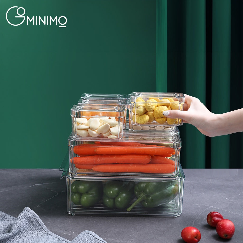 GOMINIMO 10 Pack Clear Stackable Fridge Organiser Bins with Lids