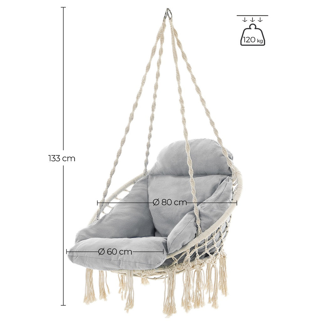 SONGMICS Hammock Hanging Chair with Grey Cushion