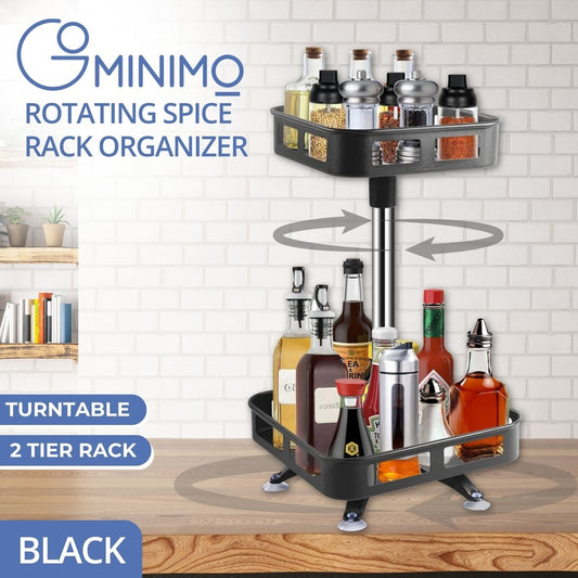 GOMINIMO Black 2 Tier Rotating Spice Rack Square Shape