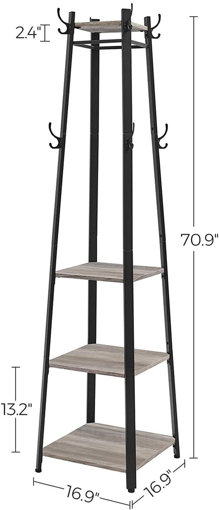 VASAGLE Industrial Coat Rack Stand with 3 Shelves