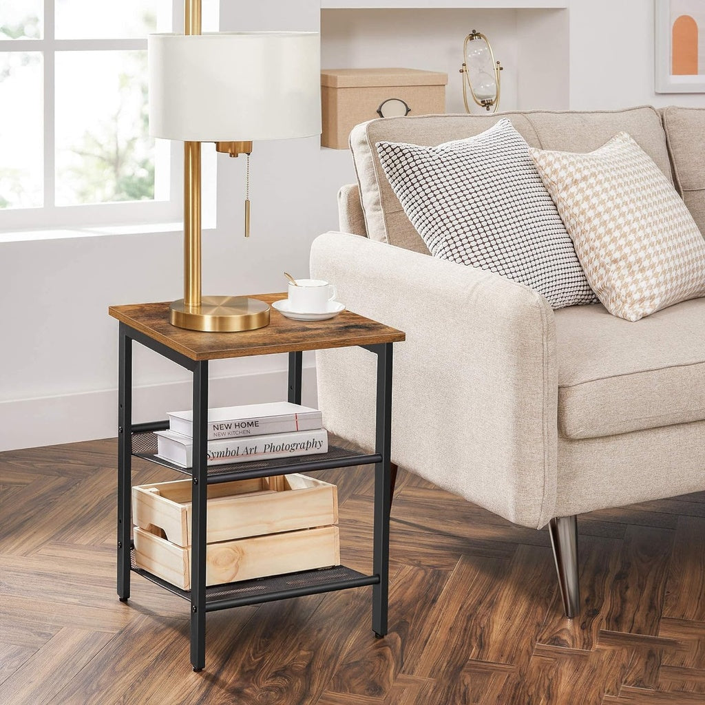 VASAGLE Set of 2 Vintage Brown and Black Side Table Set