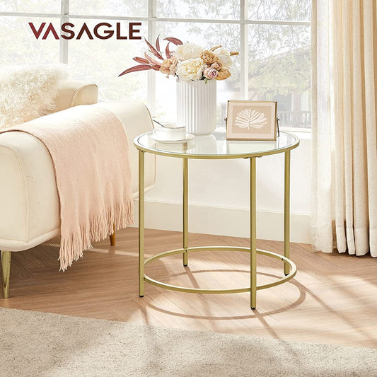 VASAGLE Set of 2 Round Side Tables with Tempered Glass