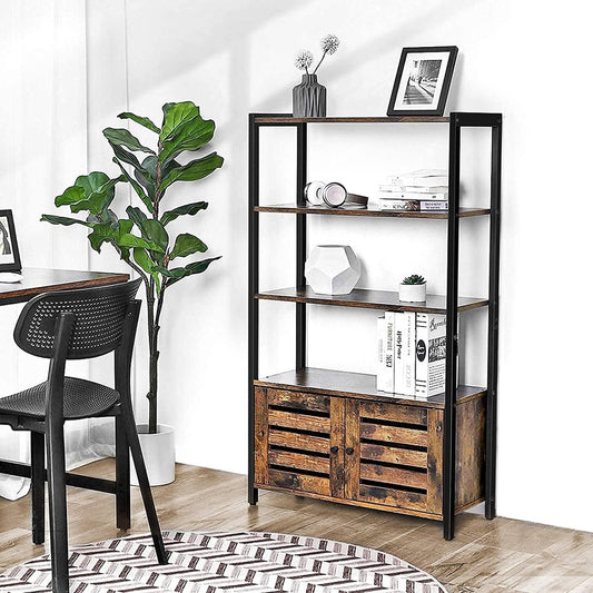 VASAGLE Rustic Brown Bookcase with Cupboard