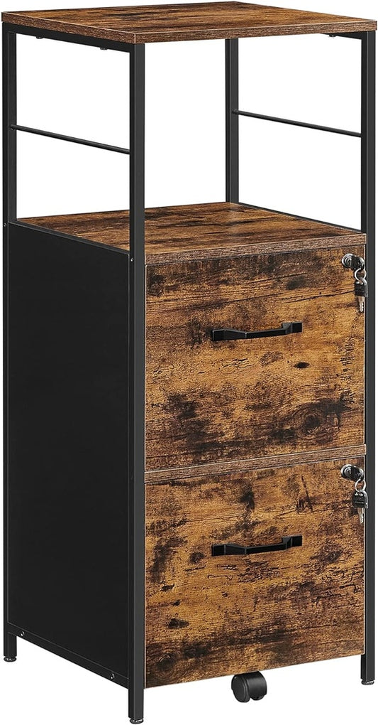 VASAGLE Vintage Brown and Black Filing Cabinet