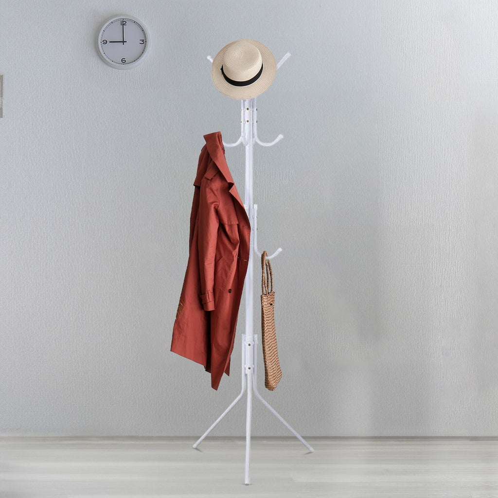 EKKIO White 12 Hook Metal Coat Rack with 3-Tier Hat Hanger