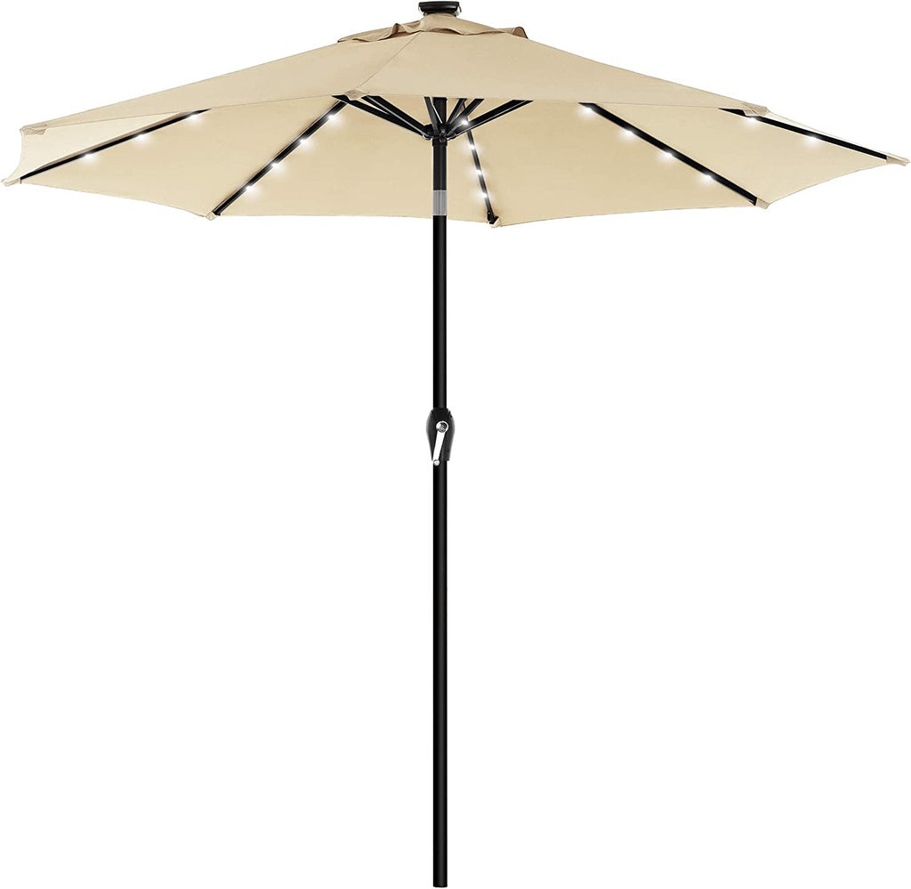 SONGMICS 3m Beige Patio Umbrella with Solar Lights