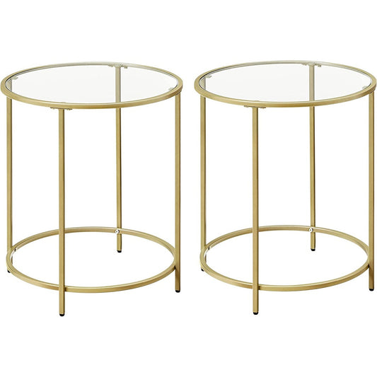 VASAGLE Set of 2 Round Side Tables with Tempered Glass