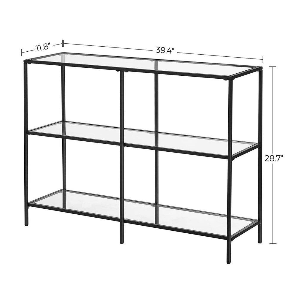 VASAGLE Steel Frame Storage Rack Console Sofa Table with 3 Shelves and Tempered Glass
