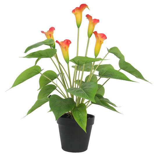 Artificial Flowering White & Orange Peace Lily / Calla Lily Plant 50cm - BM House & Garden