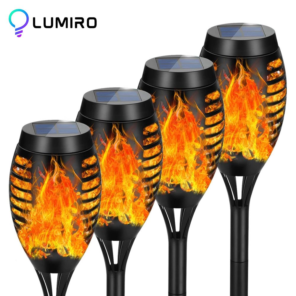 LUMIRO 4 Pack 12 LED Outdoor Flickering Flame Solar Pathway Lights_0