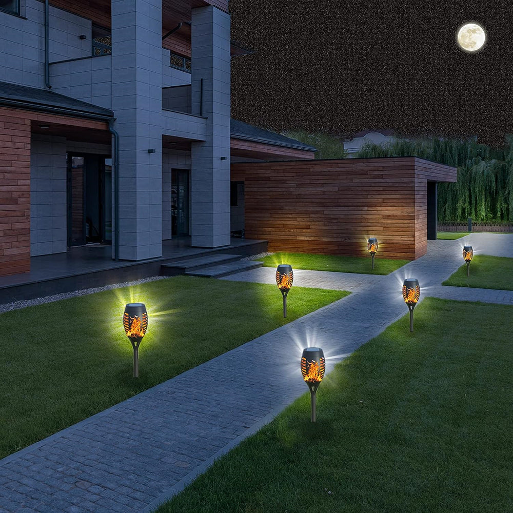 LUMIRO 4 Pack 12 LED Outdoor Flickering Flame Solar Pathway Lights_7