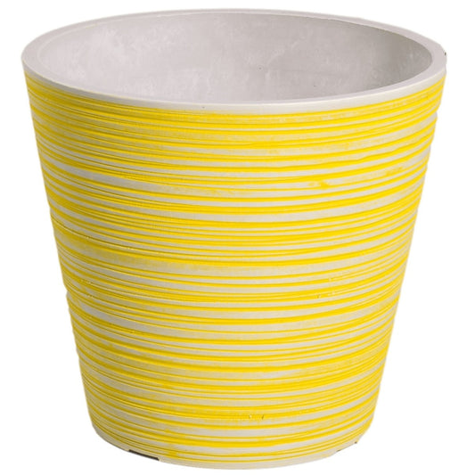 Yellow and White Engraved Pot 17cm - BM House & Garden