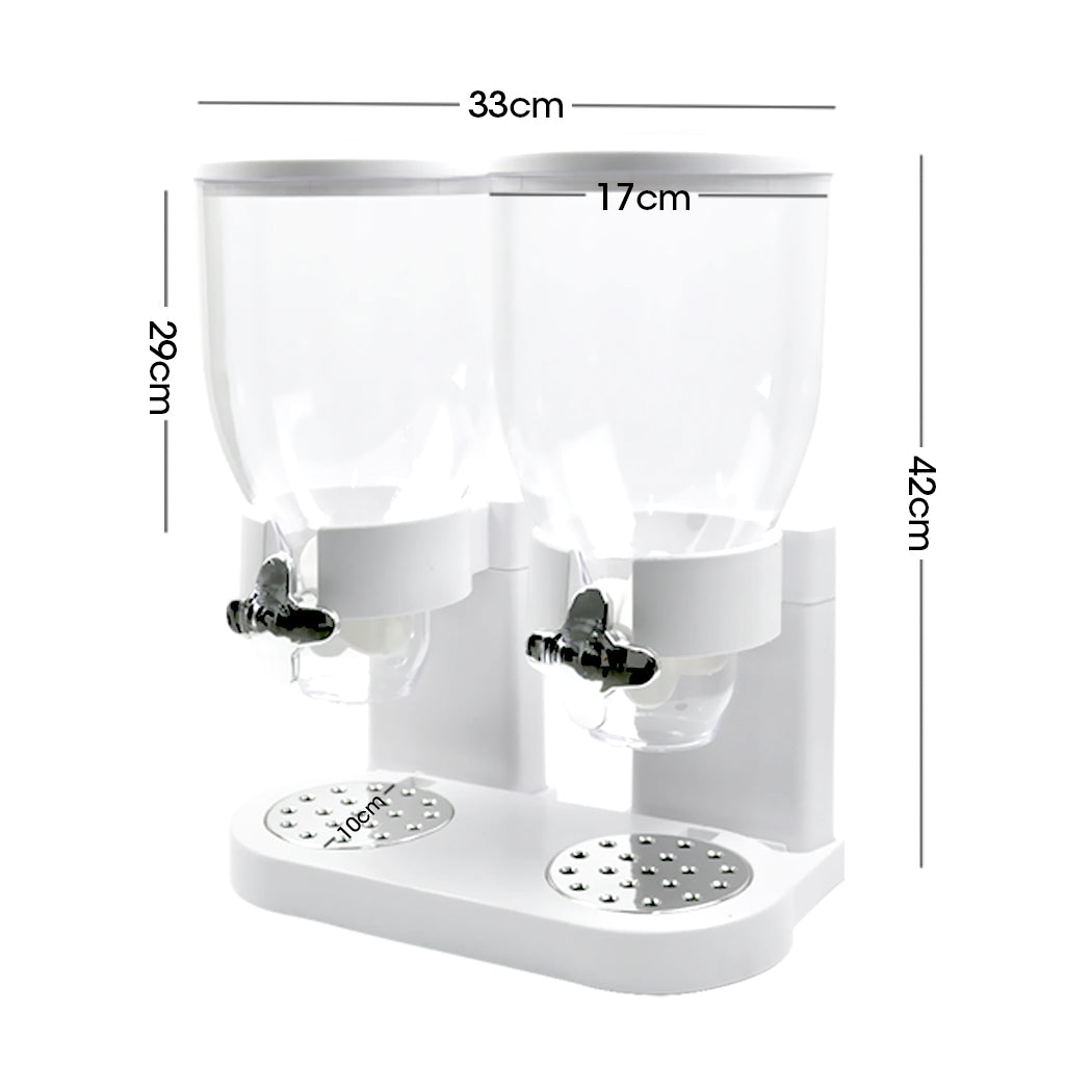 Double Cereal Dispenser Dry Food Storage Container Dispense Machine White - BM House & Garden