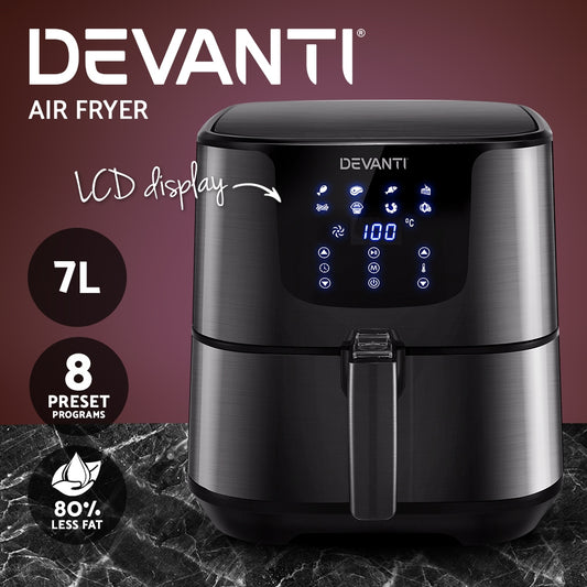 Devanti Air Fryer 7L LCD Fryers Oven Airfryer Kitchen Healthy Cooker Stainless Steel - BM House & Garden