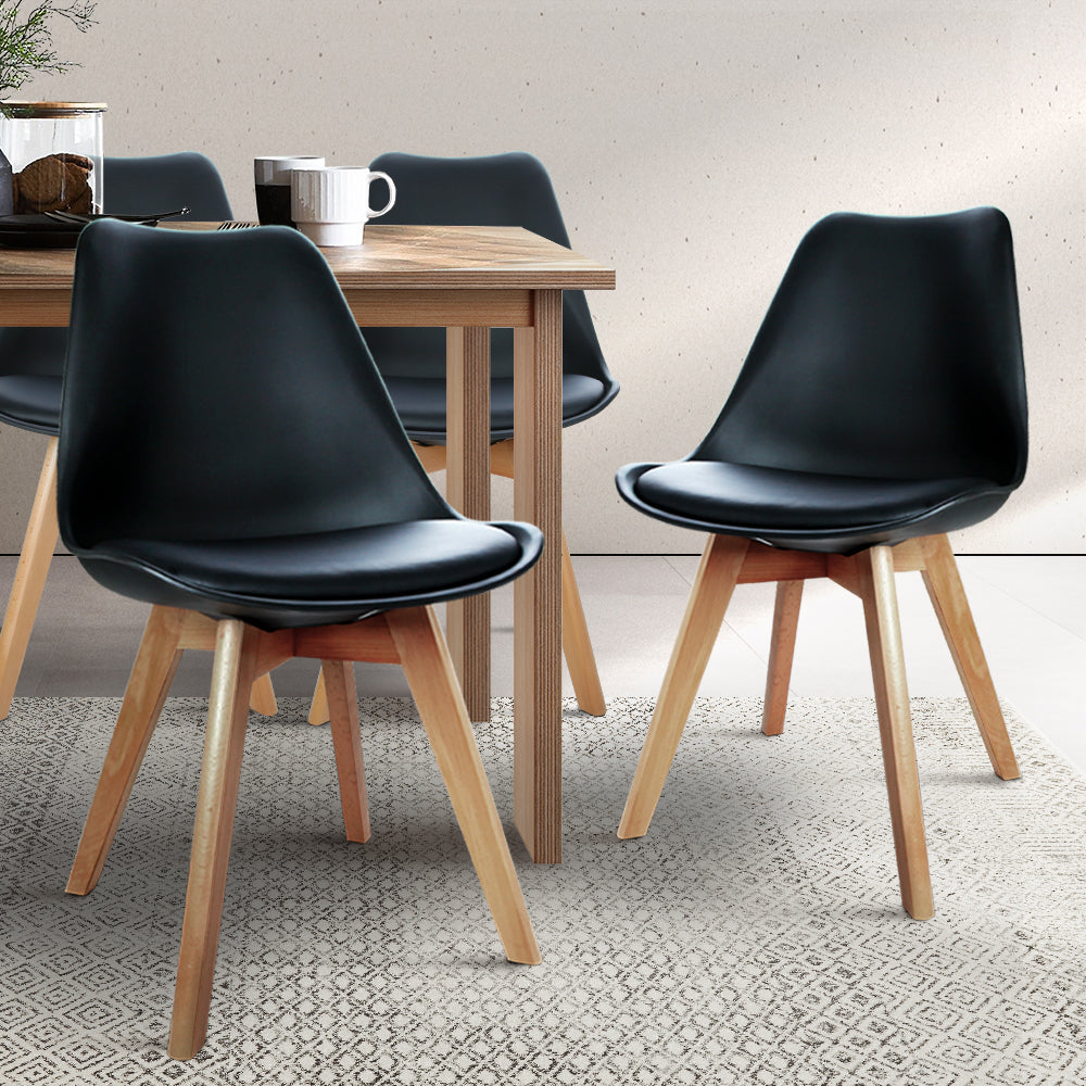 Artiss Set of 4 Black Padded Dining Chairs - BM House & Garden
