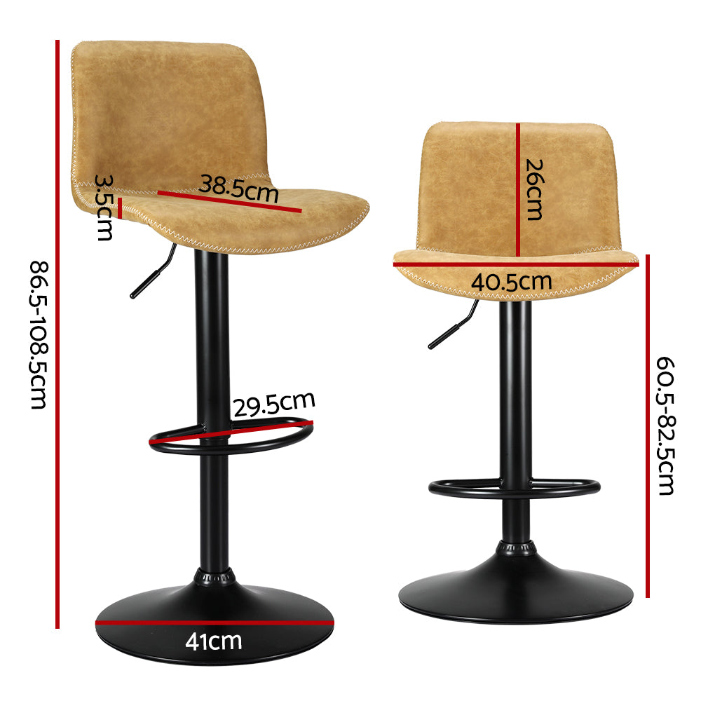 Artiss Koby Brown 2 x Gas Lift Bar Stools