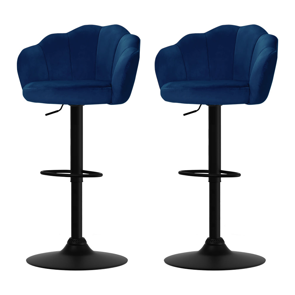 Artiss Set of 2 Blue Nessah Velvet Clam Shell Bar Stools - BM House & Garden