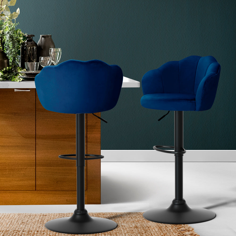 Artiss Set of 2 Blue Nessah Velvet Clam Shell Bar Stools - BM House & Garden