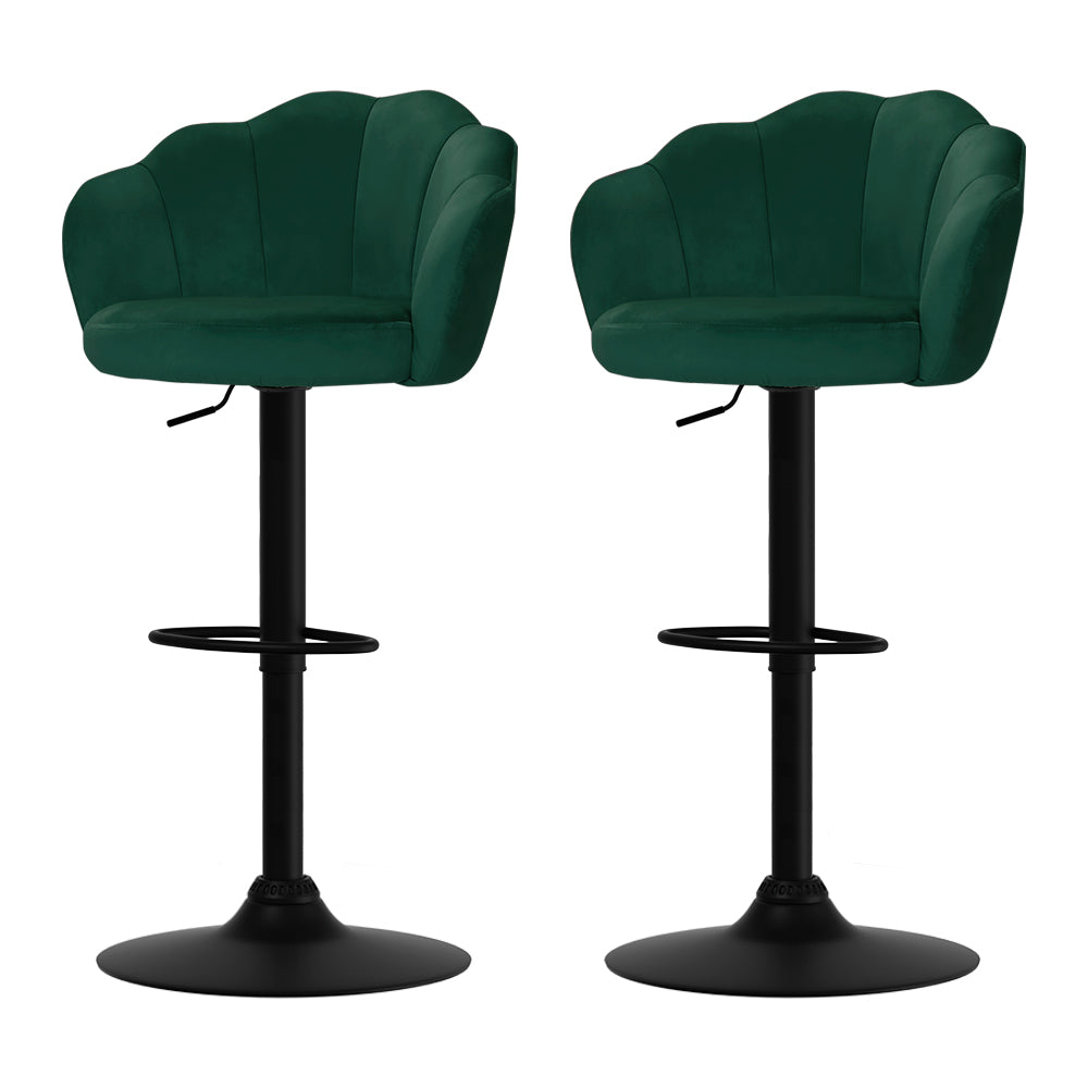 Artiss Set of 2 Green Nessah Velvet Clam Shell Bar Stools - BM House & Garden