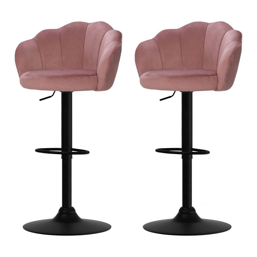 Artiss Set of 2 Pink Nessah Velvet Clam Shell Bar Stools - BM House & Garden