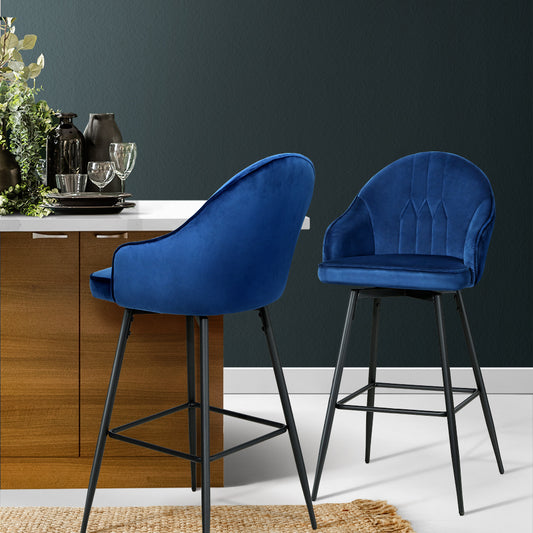 Artiss Set of 2 Bar Stools Kitchen Stool Dining Chairs Velvet Chair Barstool Blue Mesial - BM House & Garden