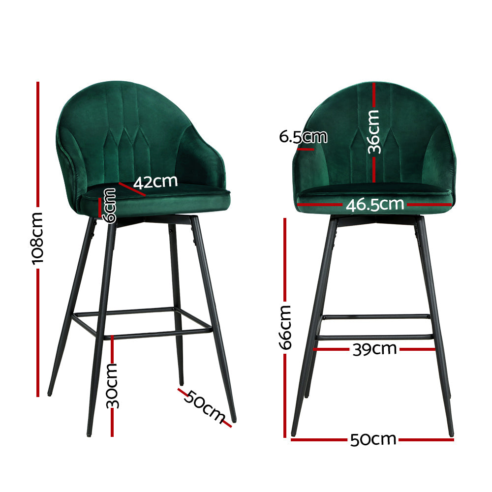 Artiss Set of 2 Green Mesial Velvet Bar Stools - BM House & Garden