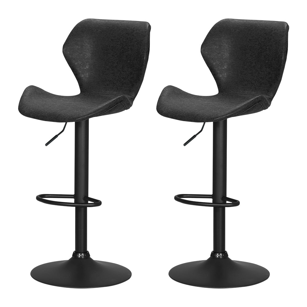 Artiss Set of 2 Frawley Black Vintage Leather Bar Stools - BM House & Garden